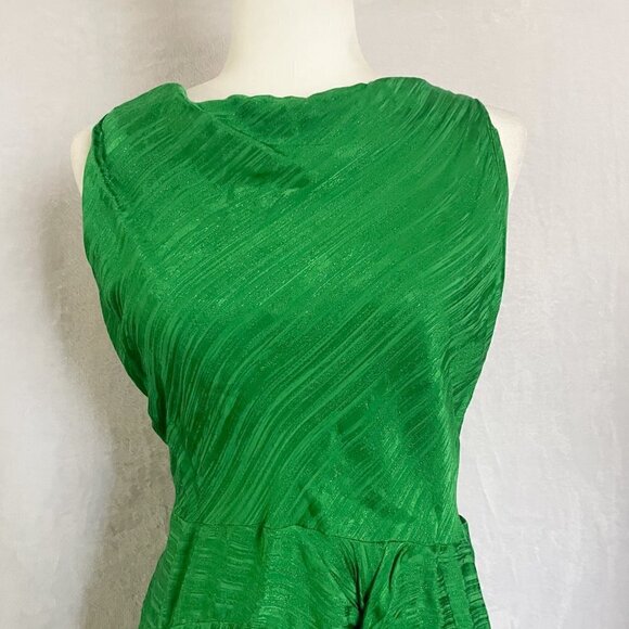 Topshop twist back twist wrap front shimmer holiday mini dress in green size 8 - Picture 5 of 11